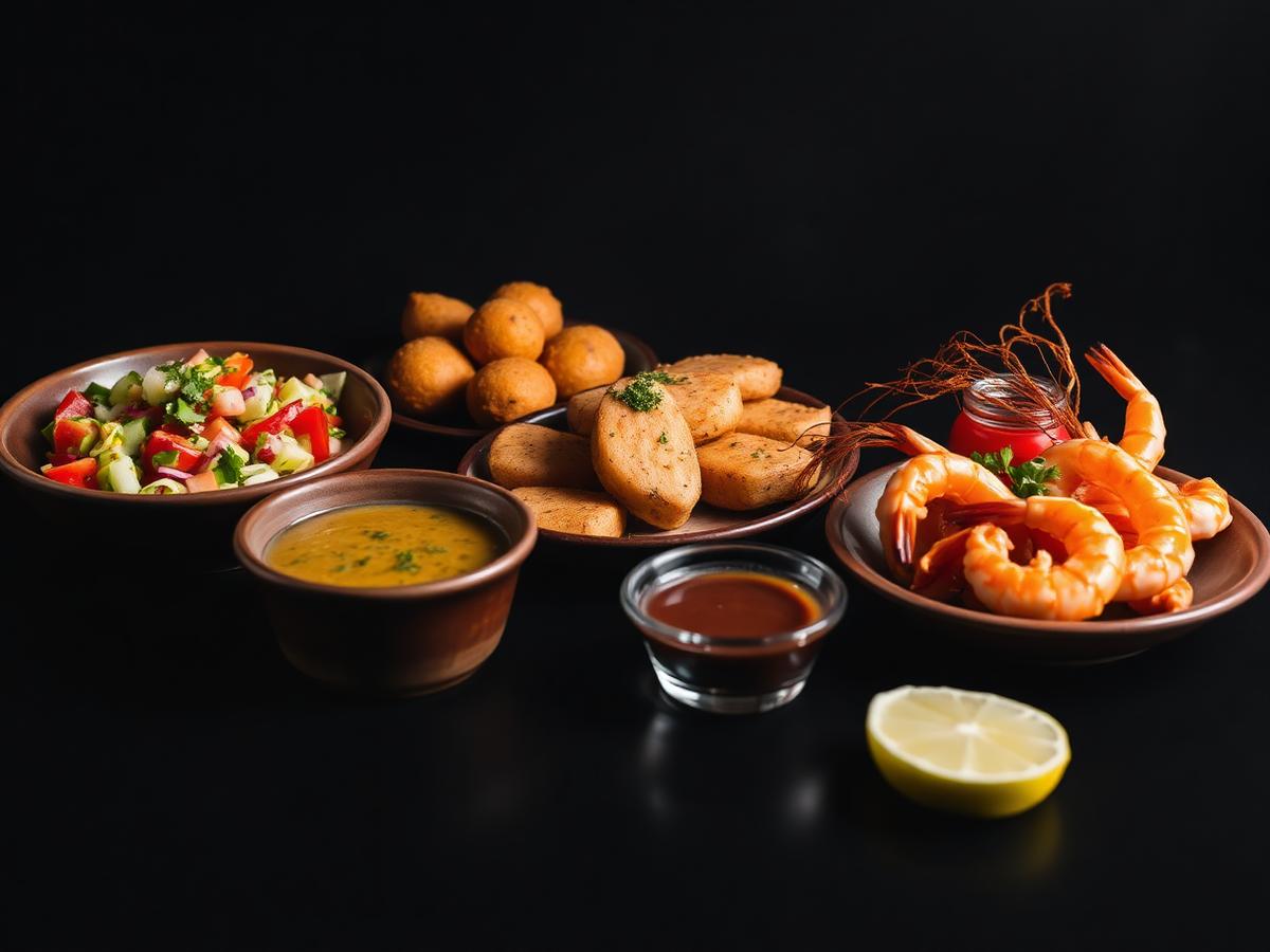 Entrantes de la casa: ensaladilla, croquetas y gambas
