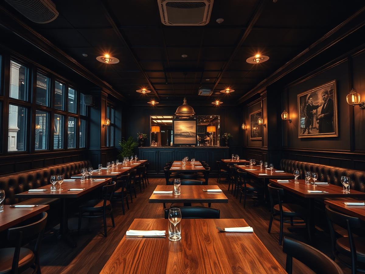 Interior del comedor con madera y luz cálida
